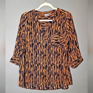 Gia Curves Orange and Blue Blouse Size M 3/4 Sleeves